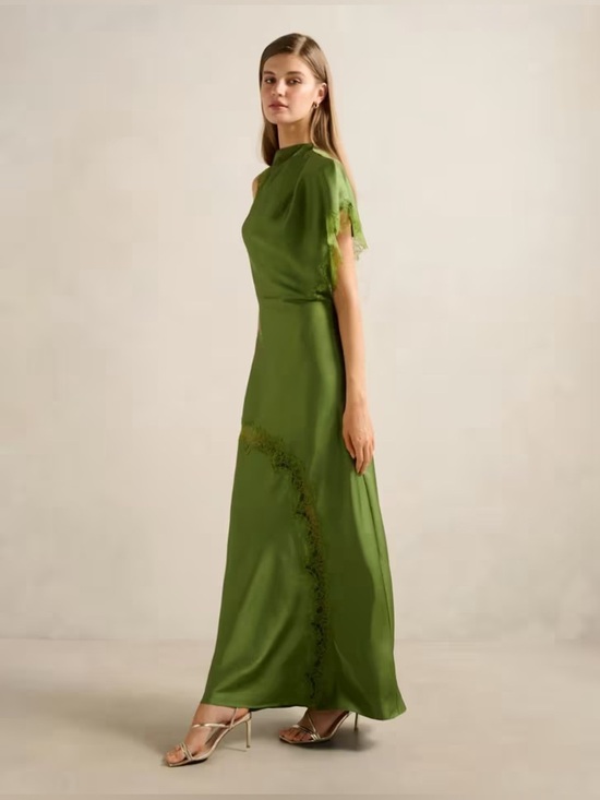 Ever New Dresses & Skirts - new Ever New Kody Satin Lace Asymmetric Dress maxi gown in olive green